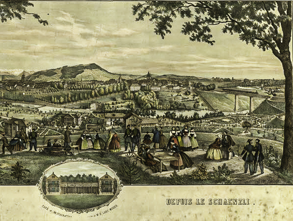 1867ca Botanischer Garten Blick depuis le Schänzli